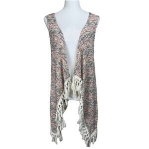 Pink Paparatzia Women's Vest Cardigan Open Front Fringe Trim Hippie Bolo